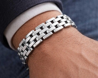 Pulsera de cadena de acero inoxidable para hombre – Pulsera de eslabones gruesos