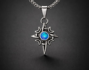 Collar con colgante vikingo de piedra lunar para hombre, regalo de amuleto celta