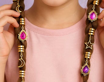 Juego de adornos para el cabello con forma de estrella y luna, pinzas para trenzas doradas con diamantes de imitación para niñas.
