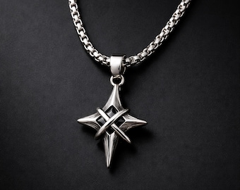 Collar con colgante de estrella negra para hombre, cadena de acero inoxidable con brújula y estrella, joyería gótica minimalista.