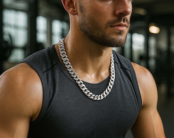 Collar de cadena cubana gruesa para hombre (7 mm, 9 mm y 15 mm) de acero inoxidable con eslabones gruesos. Joyería hip hop punk. Un regalo atrevido para hombre.