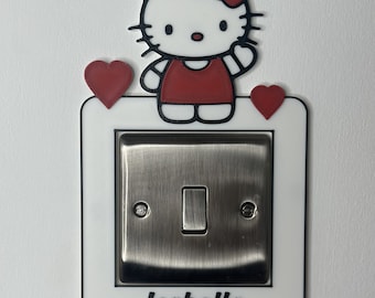 Personalised Cute Cat with Hearts Switch Surround Cover - Nursery, Bedroom, Home Decor - Unique - Fun