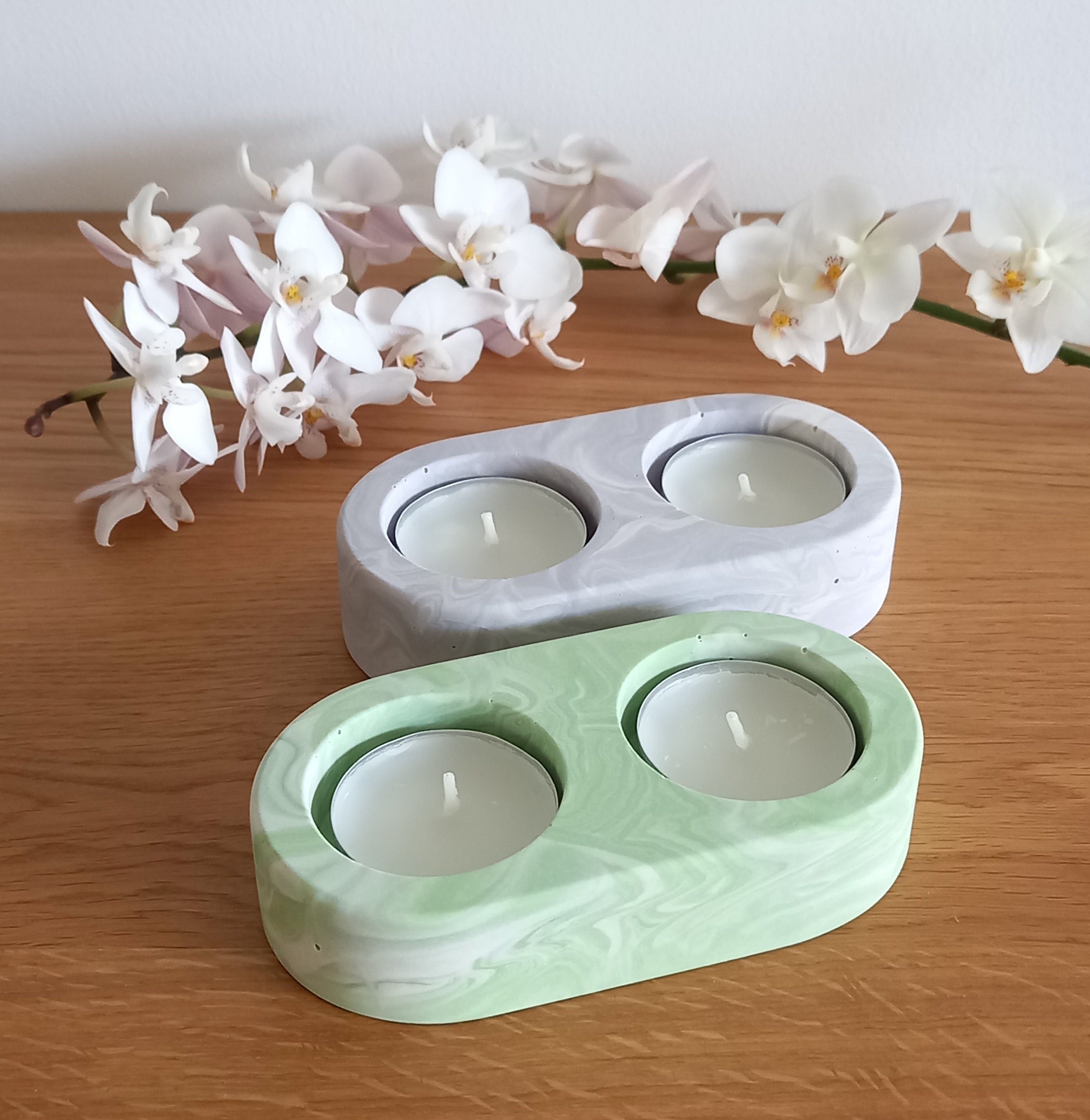 Bougeoir Duo | Bougeoir Artisanal Marbré Pour 2 Bougies Chauffe-Plats Artélic