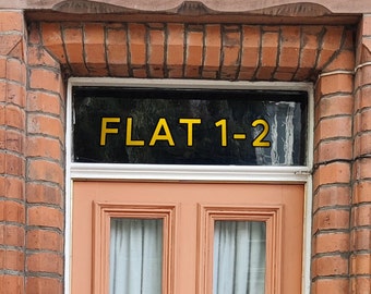 Transom Fanlight Window Front Door numbers , Victorian Period , Housewarming Gift, Vinyl Adhesive Glass Sticker flat custom