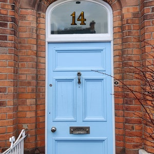Gold Leaf Style Transom Fanlight Window Front Door Number, Handcrafted Housewarming Gift, Vinyl Adhesive Sticker + application instructions