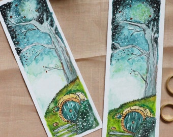 Handpainted bookmark - The Shire door, Bookmark watercolor