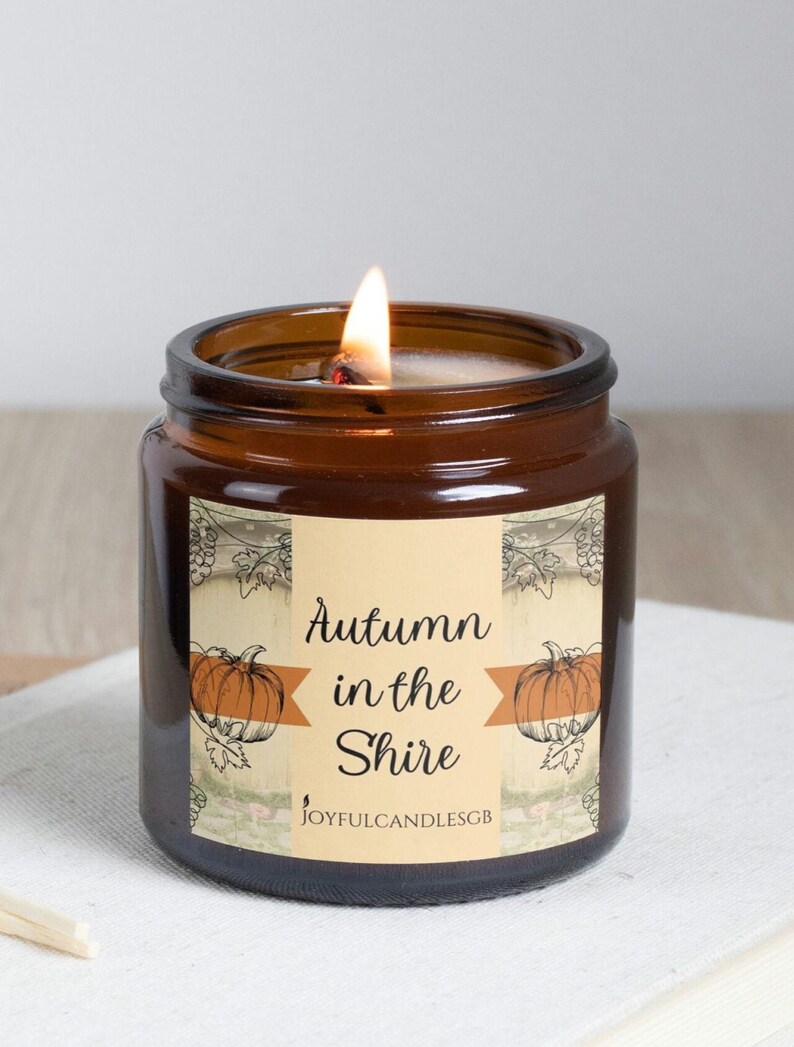 Handcrafted Autumn Candle: Hobbit's Shire Inspired, Pumpkin Spice Scent image 2