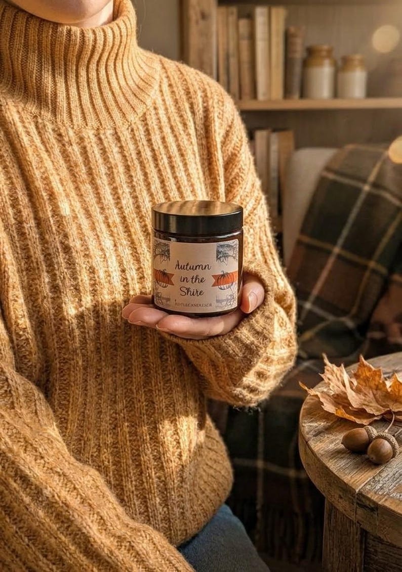 Handcrafted Autumn Candle: Hobbit's Shire Inspired, Pumpkin Spice Scent image 4