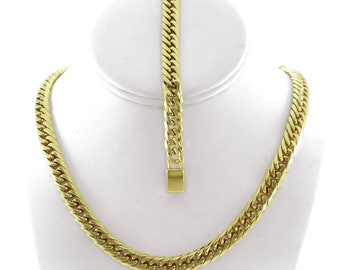 ANTI-TARNISH SOLID 14K Stainless steel Chain & Bracelet set 9MM 20'