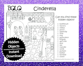 Cinderella - BOLO - Be on the look out, Hidden Objects, Pictures, Coloring Page