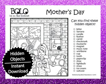 Mother's Day - BOLO - Be on the look out, Hidden Objects, Pictures, Coloring Page, Activity