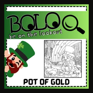 Hidden Objects - St. Patrick's Day Leprechaun with Pot of Gold- BOLO - Be on the look out, Hide and Seek, Pictures, Coloring Page
