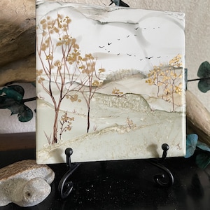 Migrations.  4x4&quot; ceramic art tile, original alcohol ink painting, epoxy resin coated, wall art, table top decor, great gift
