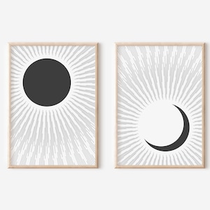 Set of 2 Sun and Moon Wall Art | Printable Sun and Moon Art | Zen Wall Art | Minimal Sun and Moon