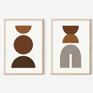 Set of 2 Earth Tones Wall Art | Diptych | Circles and Arches | Abstract Wall Art