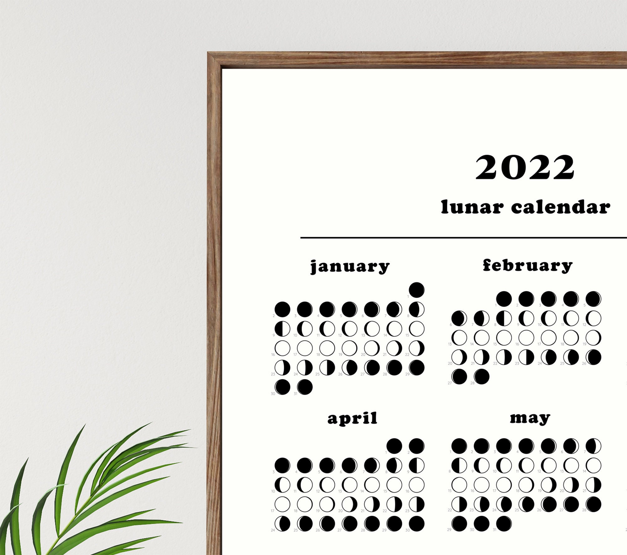 Mondkalender 2022 Mondkalender 2022 Druckbarer Kalender Etsy
