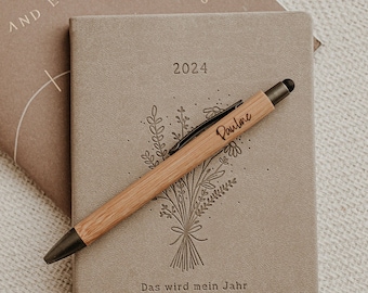 Bamboo ballpoint pen engraved with name