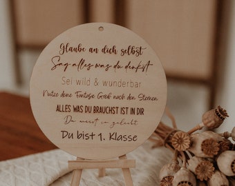 Geschenkidee zum Schulanfang Holzschild mit Affirmationen