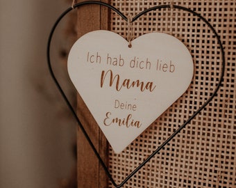 Gift idea for Mother's Day I metal heart personalized with wooden heart