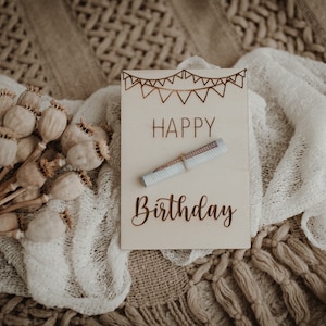 Carte en bois argent cadeau anniversaire joyeux anniversaire