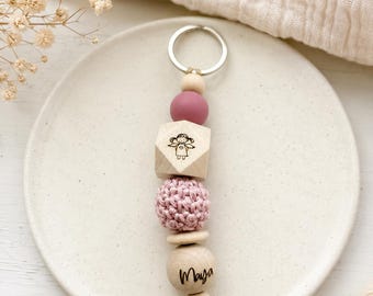 Personalized guardian angel keychain with name and beads