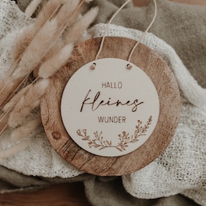 Wooden disc hello little miracle baby gift