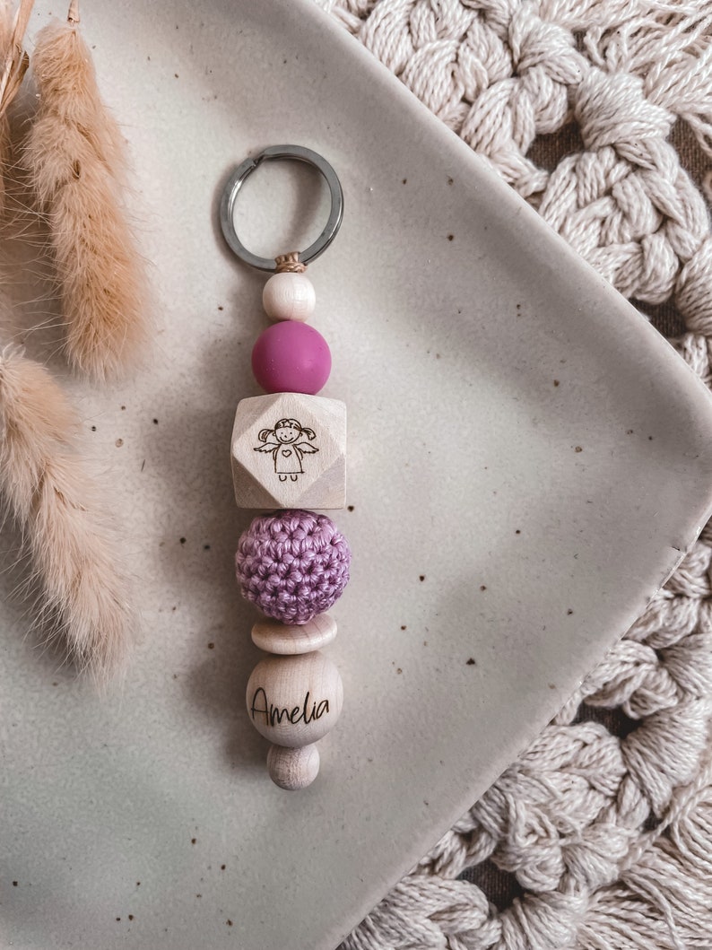 Keychain Guardian Angel With Name Personalized Beads - Etsy