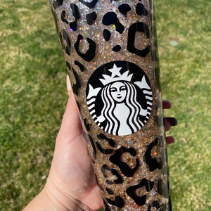 Glitter Leopard Gold and Black Snowglobe Tumbler