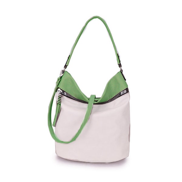 Ladies 2 Toned Tote Bag Shoulder Handbag Large Capacity Well-Organized Travel Bag -12205-P  white/green
