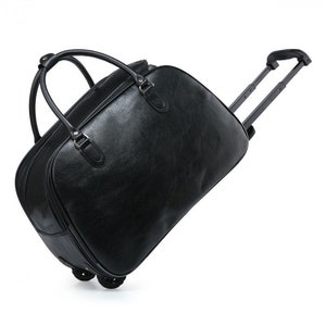 Vintage PU Leather Unisex Travel Holdall Trolley 3 Compartments Luggage Bag with Wheels Patent PU Holiday Bag -Holdall-136-S