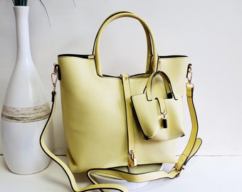 New arrival trendy soft pu leather women's tote bag long crossbody strap with small cute bag 8888