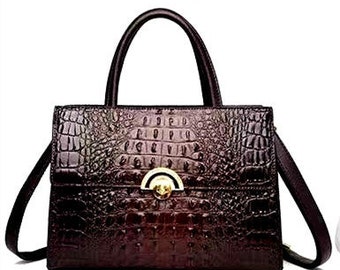 Crocodile leather design PU leather Ladies Handbag with Long  interchangeable strap- 8012