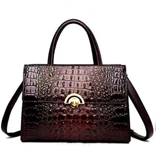 Crocodile leather design PU leather Ladies Handbag with Long  interchangeable strap- 8012