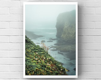 Coastal Cliff Photography Print: Moody Ocean View, Caspar Headlands