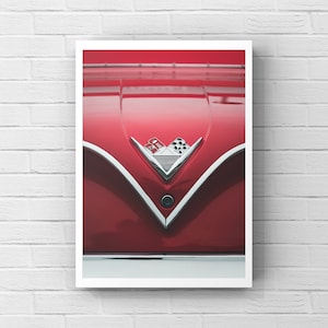 Car Wall Art, Classic Car Photography, Retro Wall Decor, Chevy Car Art, Car Decor, Chevelle, Muscle Car, Chevrolet, Red