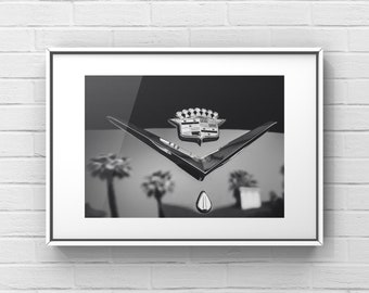 Cadillac Palms Print: Black and White Mid-Century Car Art