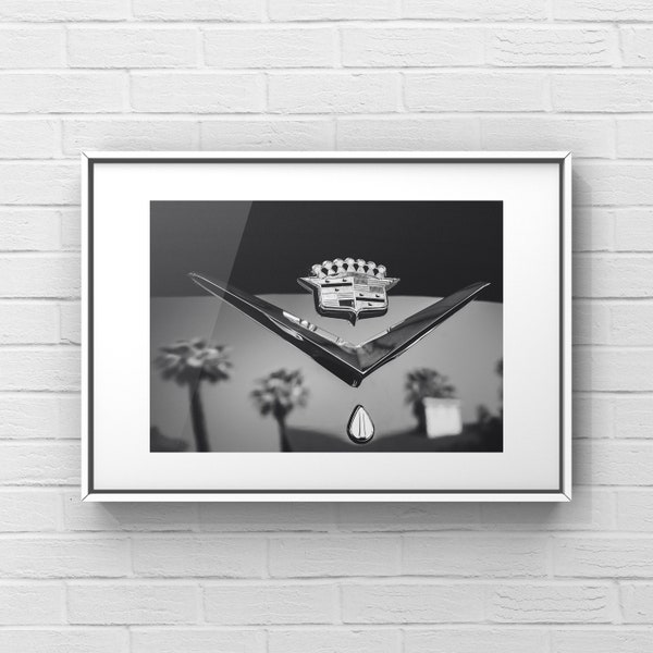 Black and White Vintage Car Wall Art, Classic Car Photography, Retro Wall Decor, Cadillac Car Art, Mid-Century Modern Decor