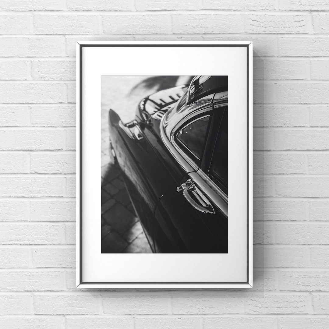 Black and White Vintage Car Wall Art, Classic Car Photography, Retro