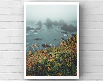 Coastal Cliff Photography Print: Moody Ocean View, Caspar Coast