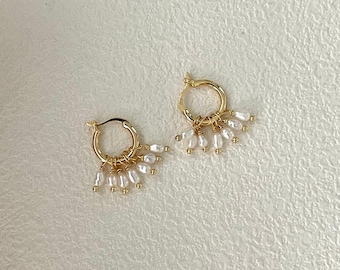 Gold Pearl Earring, Handmade Multi Drop Pearl Hoop, Gift For Her