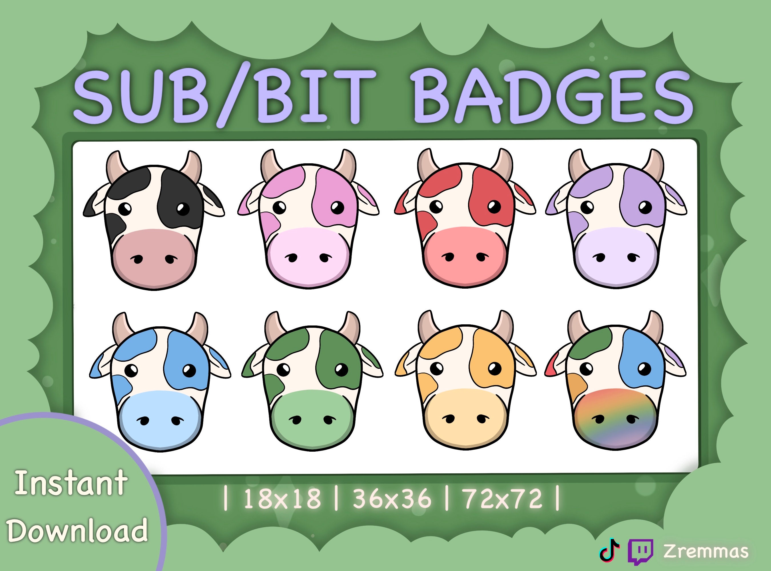 Cow Twitch Badges / Streamer Graphics / Bit Badges / Sub