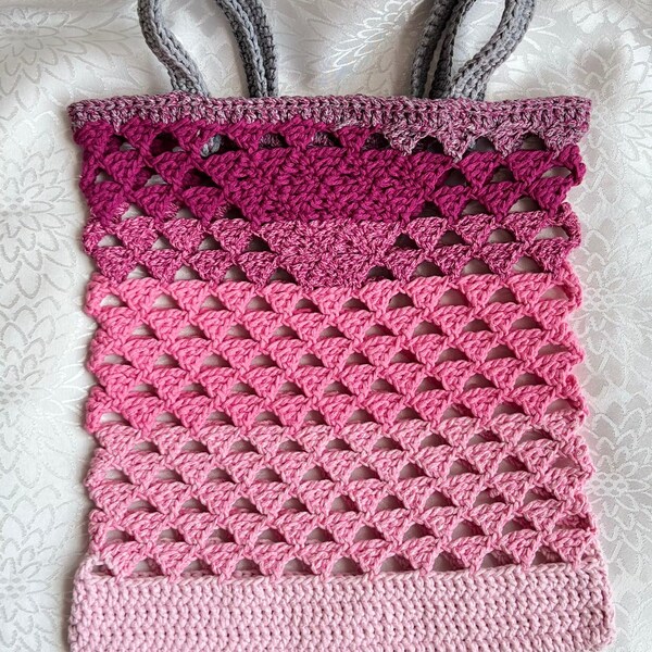 Crochet triangles cotton tote bag, shopper bag