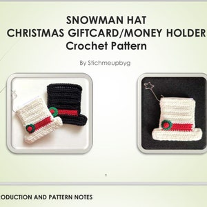 Christmas snowman hat gift card holder crochet digital pattern