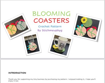 Blooming Coasters Crochet pattern, crochet motif, pdf download,