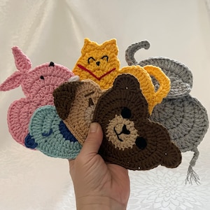 Heart animals crochet coasters pattern bundle, cute coaster crochet pattern, digital download