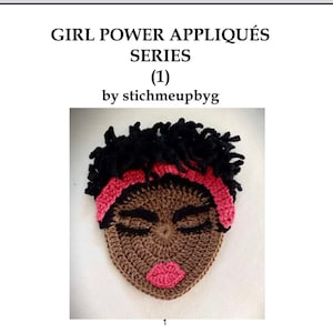 Girl Power Appliqués by Stichmeupbyg 1, crochet appliqué pattern, digital download image 1