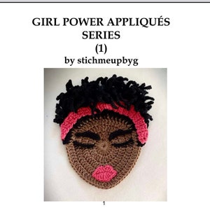 Girl Power Appliqués by Stichmeupbyg 1, crochet appliqué pattern, digital download image 1