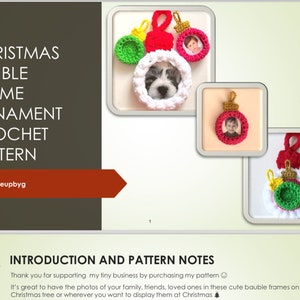 Christmas bauble frame crochet pattern, Christmas ornament pattern