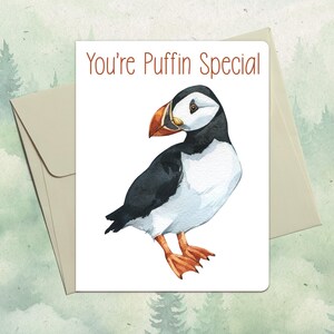 Biglietto di auguri personalizzato fatto a mano con pulcinella di mare, simpatico regalo per gli amanti degli animali, biglietto di auguri personalizzato con uccelli