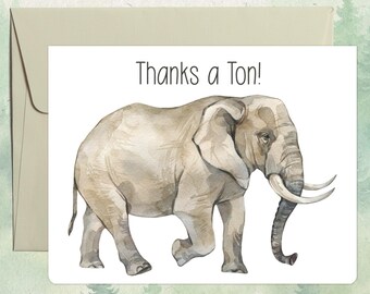 Cartão personalizado de elefante africano feito à mão, presente fofo para amantes de animais, cartão de felicitações personalizado de elefante